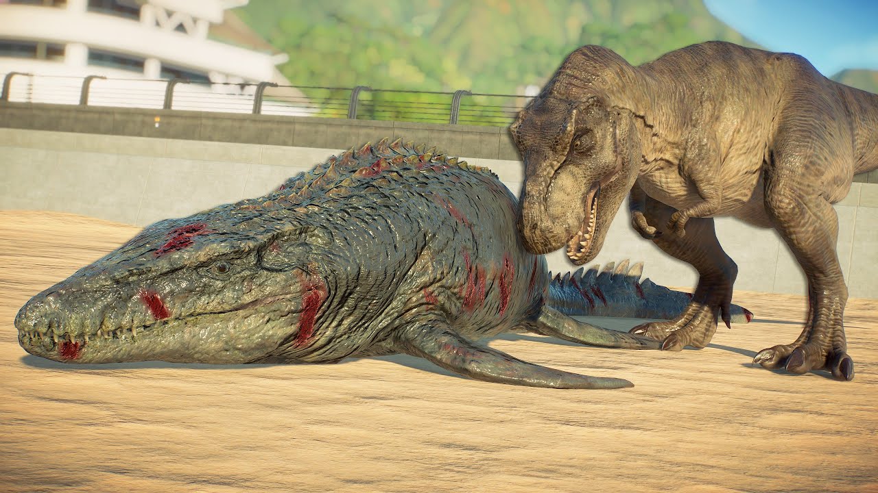 T-REX Eats MOSASAURUS On LAND!! - Jurassic World Evolution 2
