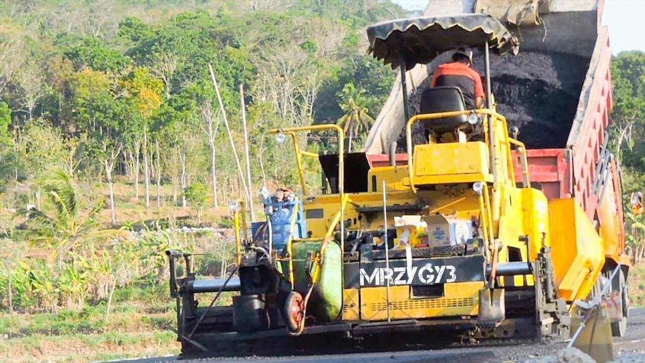 Asphalt Road Construction Work With Dump Truck Tandem Roller