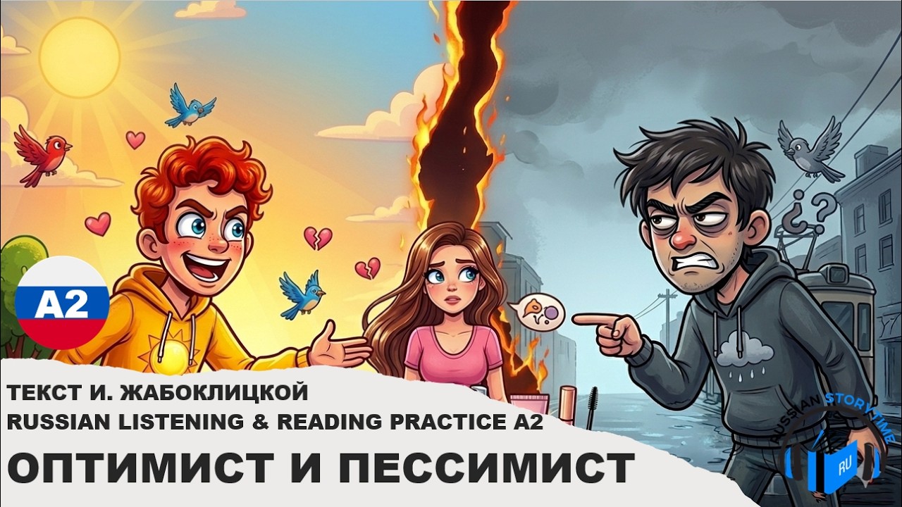 RUSSIAN LISTENING PRACTICE A2 🙂😒 OPTIMIST AND PESSIMIST (FULL STORY)