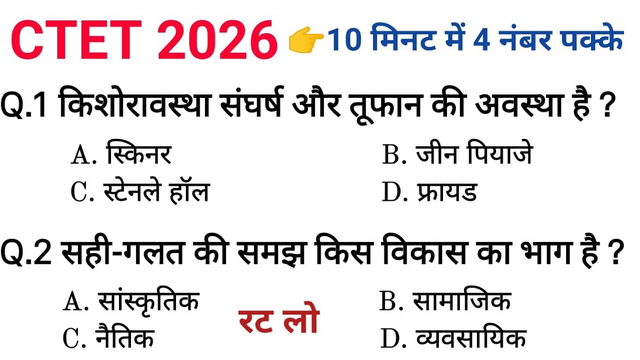 CTET Exam 2026 important Questions...