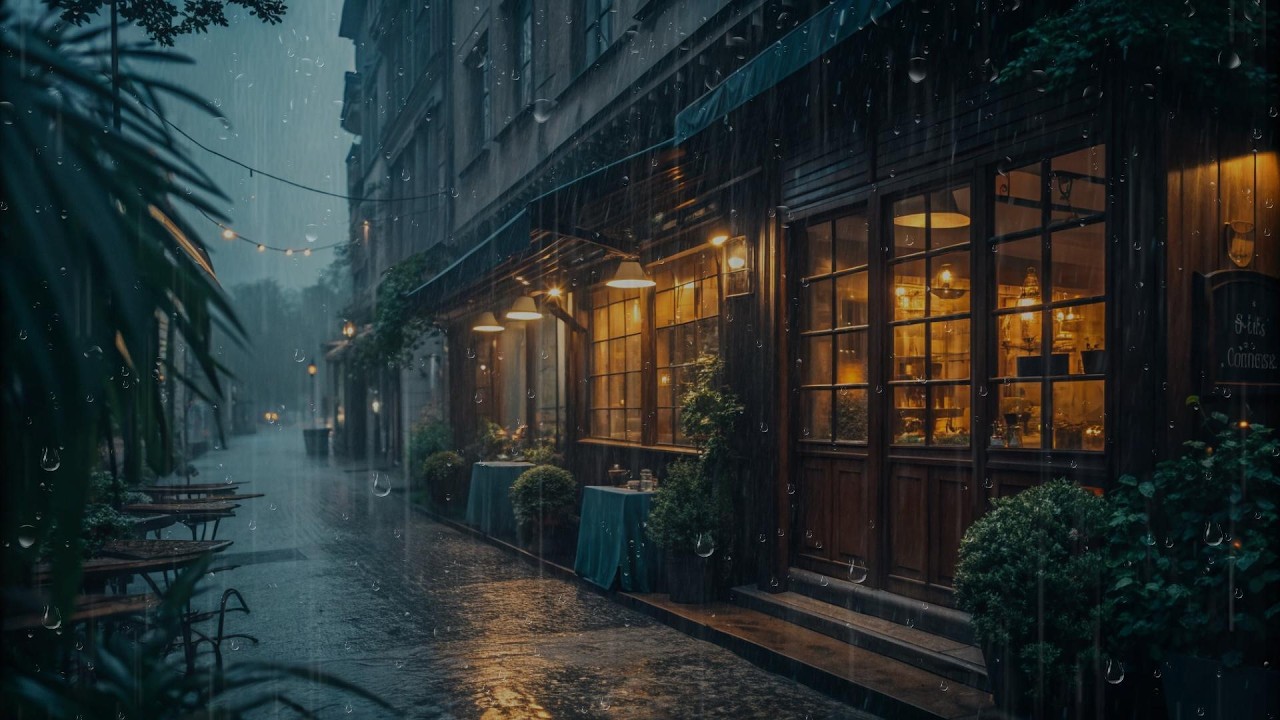 Relaxing Piano Music for Relaxing Calm Rain Ambience | Relax and Cozy At Street Cafe