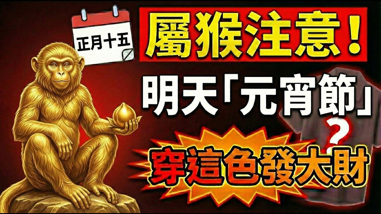 【生肖猴】明天3月3號正月十五「元宵節」，你穿「這顏色」最招財！天公賜福讓你橫財擋不住！#生肖猴2026運勢 #2026屬猴運勢 #元宵節 #財運 #招財顏色 #幸運顏色 #轉運 #偏財 #上元節
