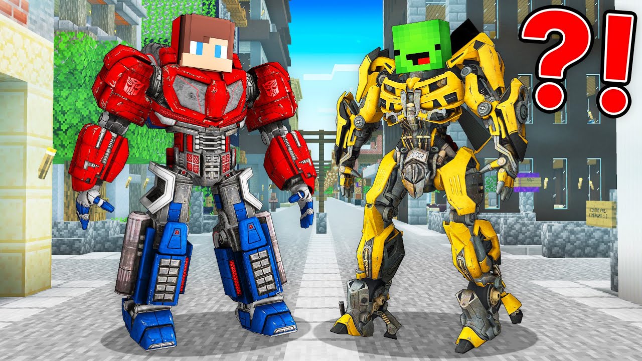 JJ and Mikey Became Transformers - Optimus Prime vs Bumblebee - Minecraft Maizen