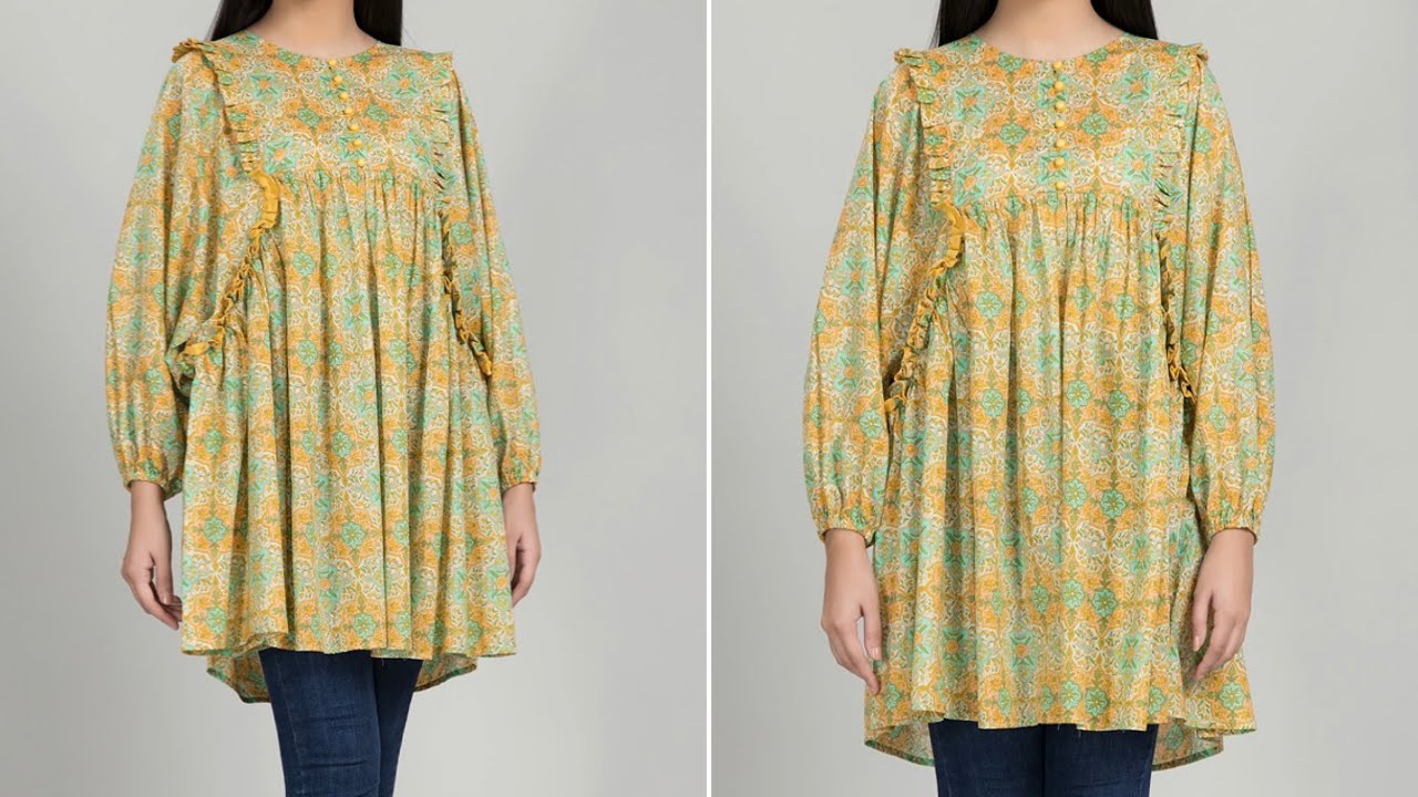 Baggy sleeves with designer short frock easy tutorial
