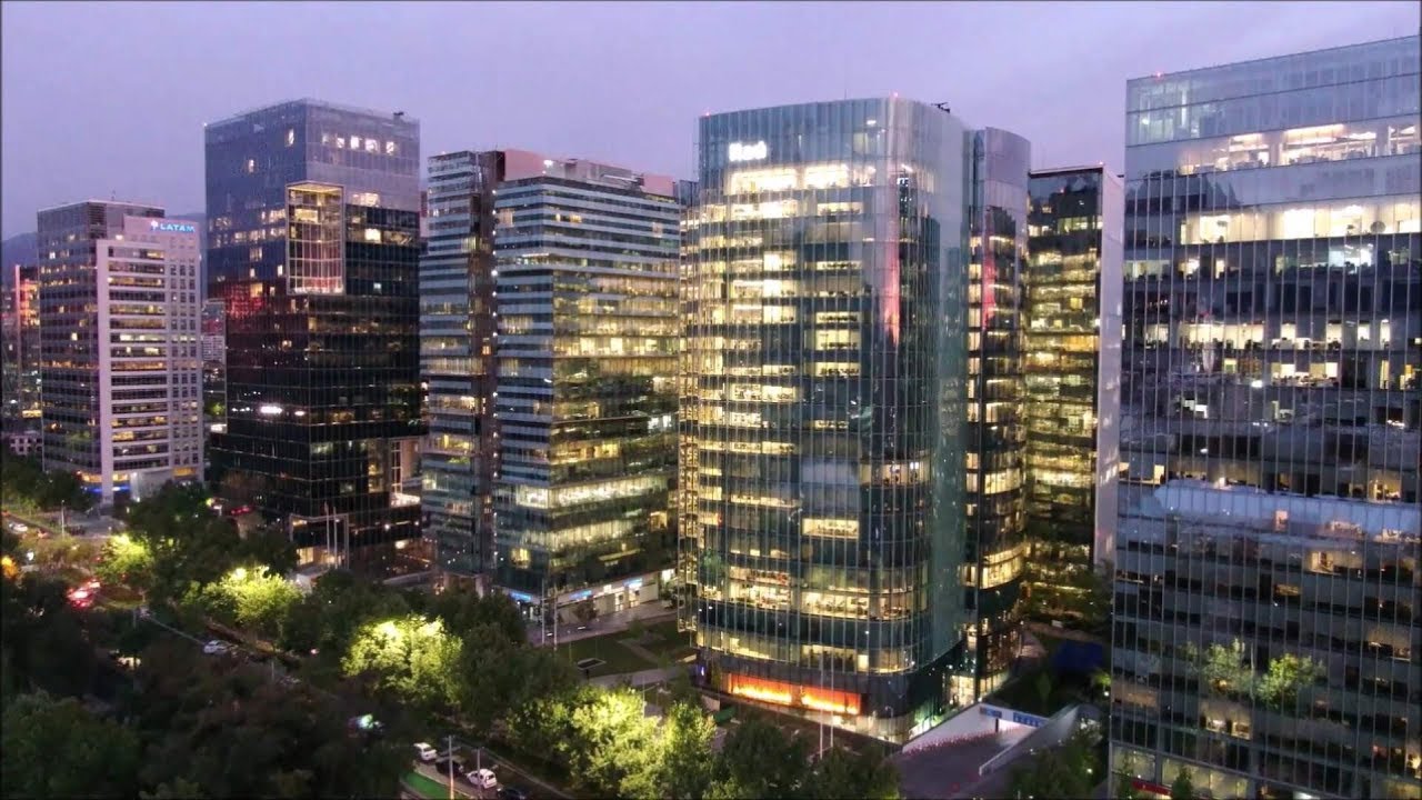 Las Condes and Plaza Baquedano in Santiago, Chile (Night Falls)