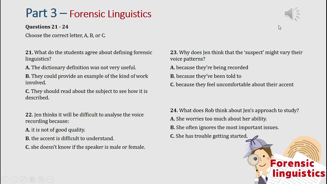 IELTS listening actual test Part 3: Forensic Linguistics (answer+ transcript)