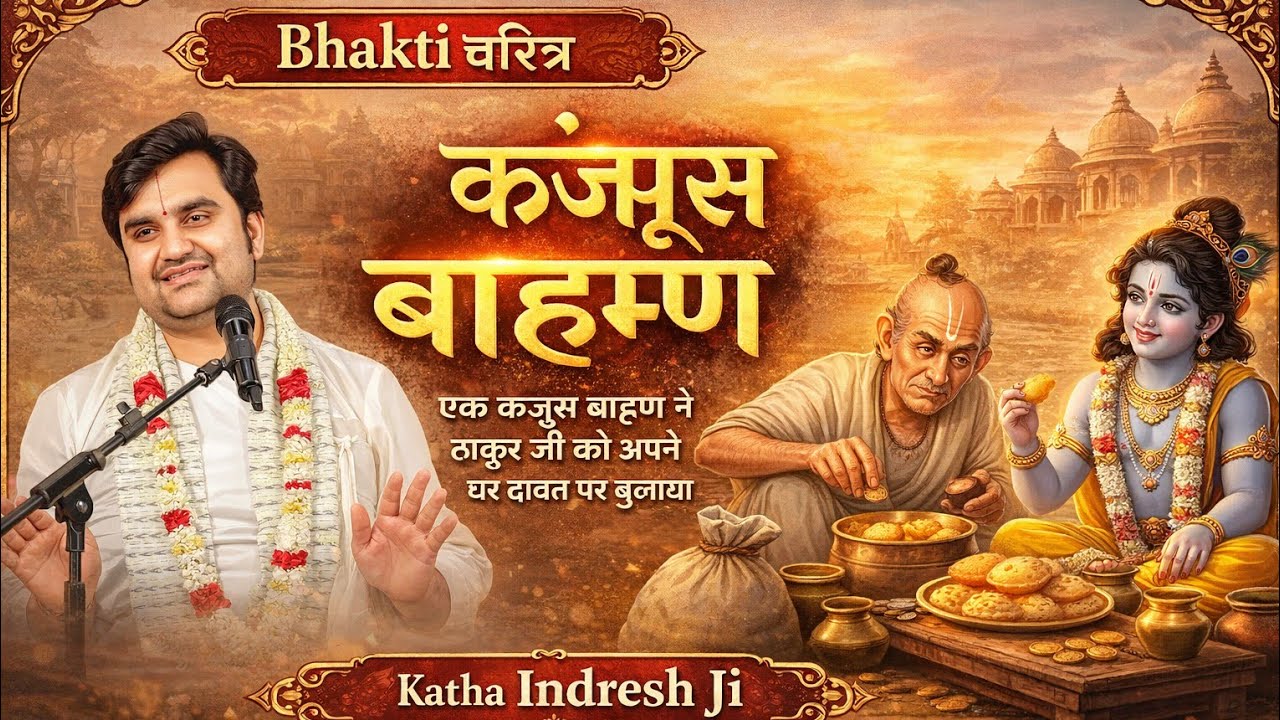 Bhakti चरित्र-कंजूस ब्राह्मण || एक कंजूस ब्राह्मण ने ठाकुर जी को अपने घर दावत पर बुलाया कथा इंद्रेश।