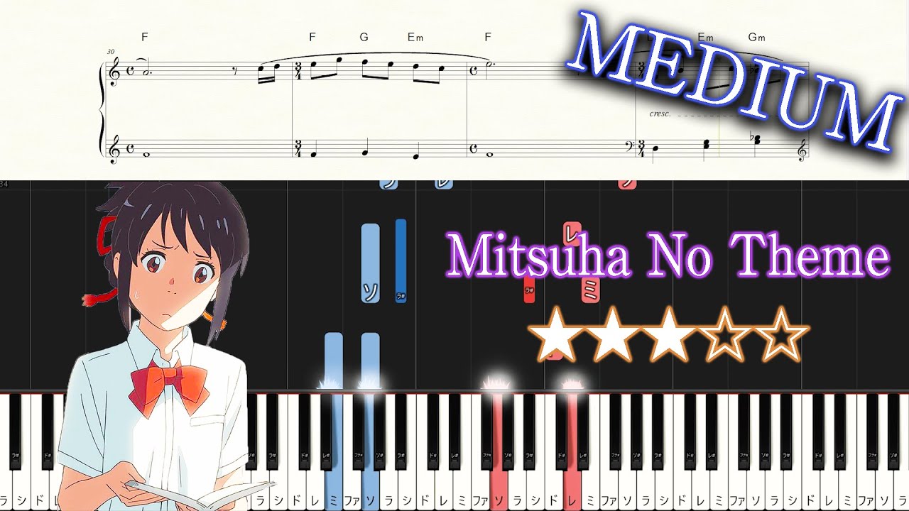 Your Name OTS - Mitsuha No Theme - Medium Piano Tutorial + Sheets