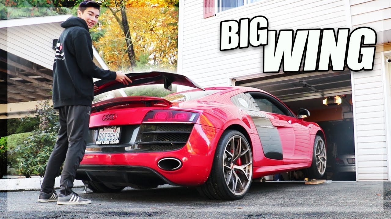 Installing a BIG WING on the Audi R8 + Splitter/Side Skirts
