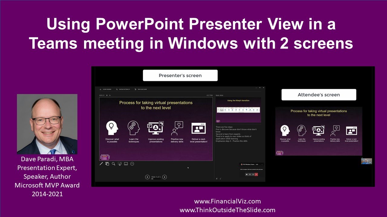 Using PowerPoint Presenter View in a Teams meeting in Windows with 2 screens (similar in Zoom)