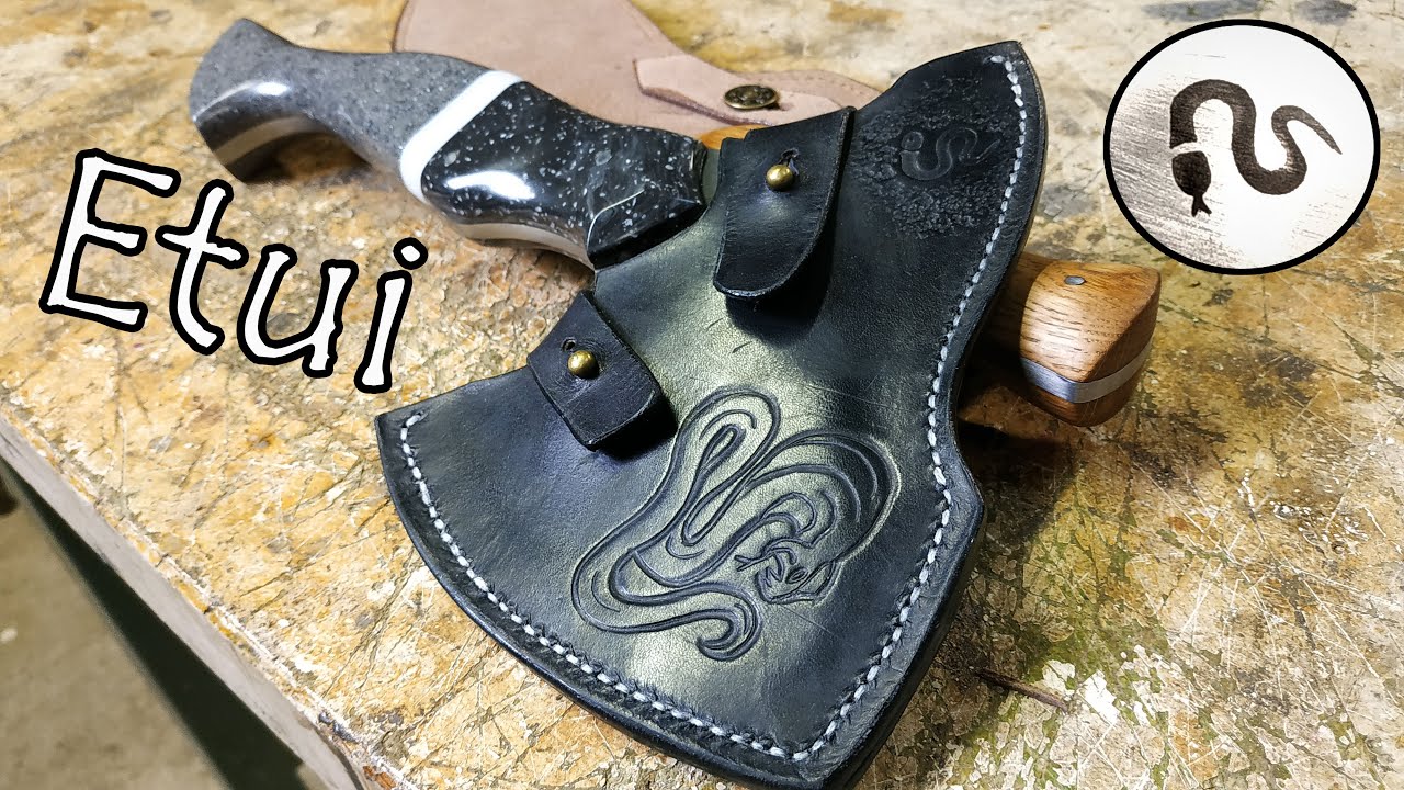Fabrication d'un superbe &eacute;tui en cuir pour une hachette - Travail du cuir