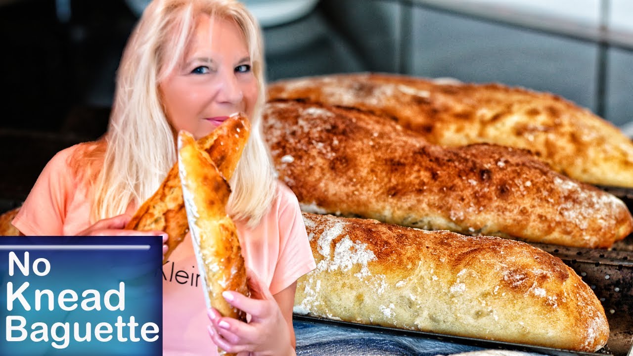 Schnelles Stangenweißbrot backen ♦ ohne Kneten😋 Knusprig und mit schöner Kruste! No Knead Baguette