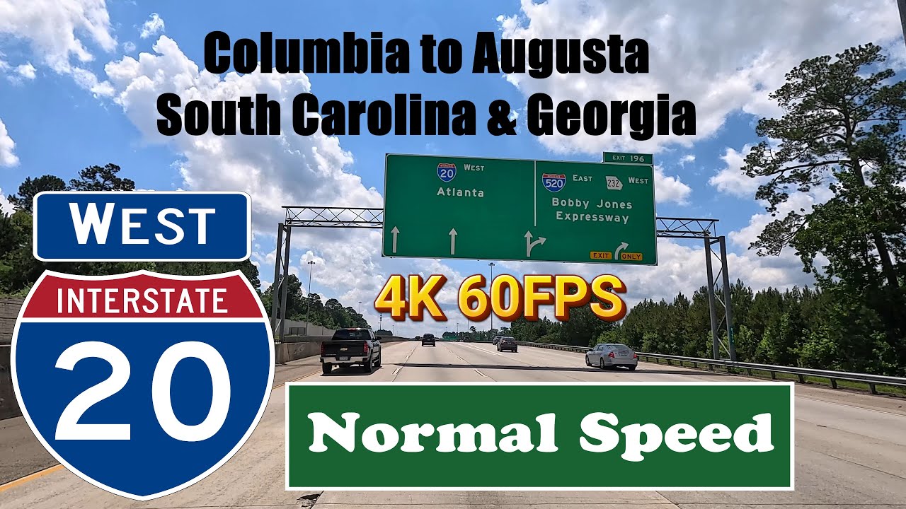 4K Columbia to Augusta. South Carolina & Georgia. I 20 west. Interstate 20 West