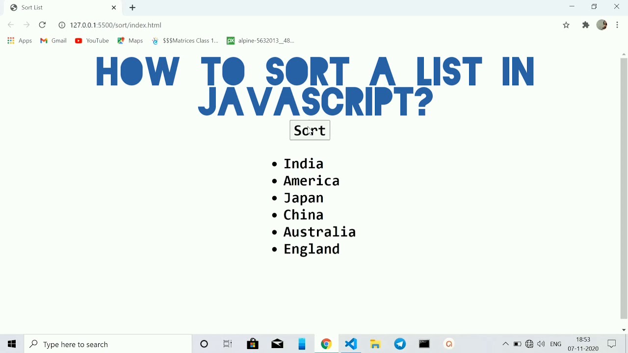 How to sort a list in Javascript ? Html, Css and Javascript