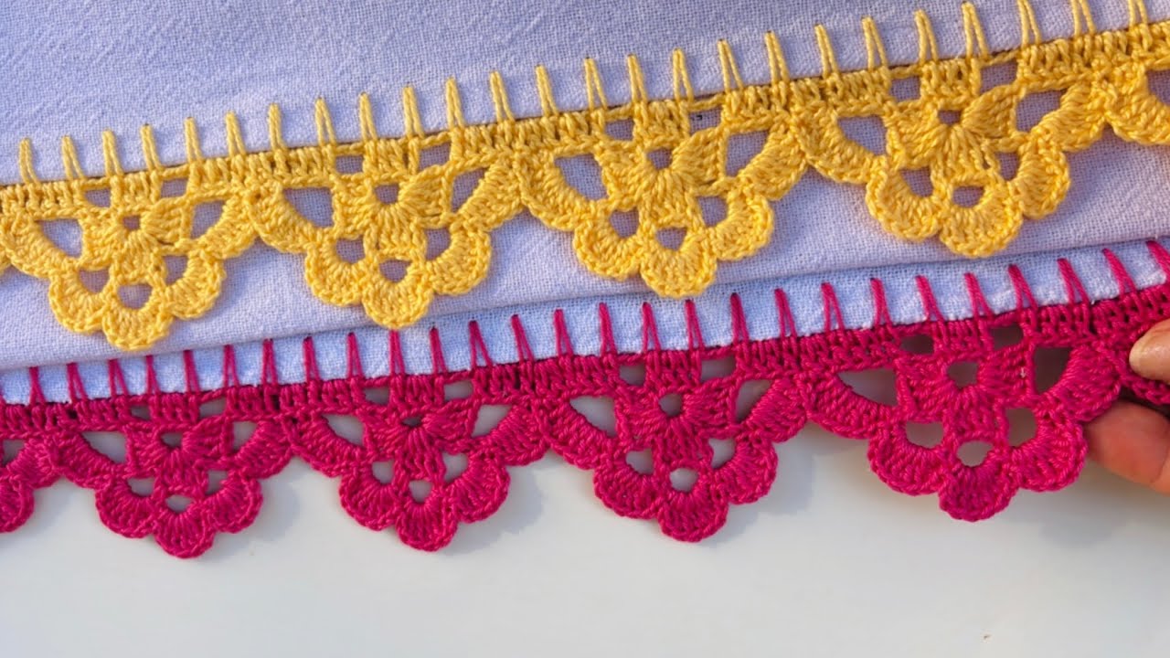 #23 Barrado carreira única fácil para panos de prato#crochet #barradinho  