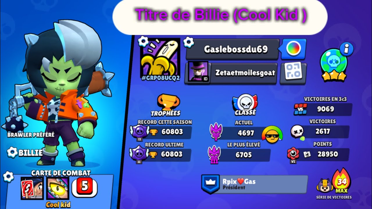 Titre de Billie en Légende Cool Kid (9eme titre )