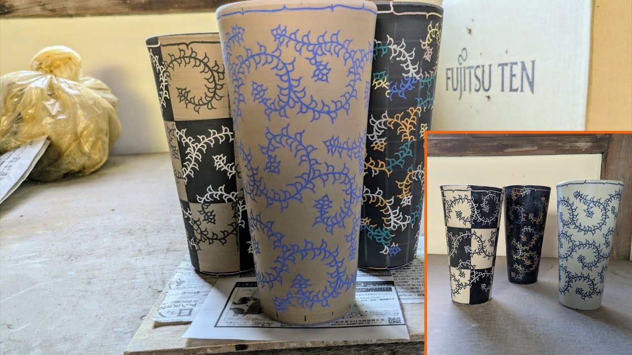 撥水剤と色化粧土を使った象嵌　#陶芸  #撥水剤 #象嵌 #色化粧土 #pottery