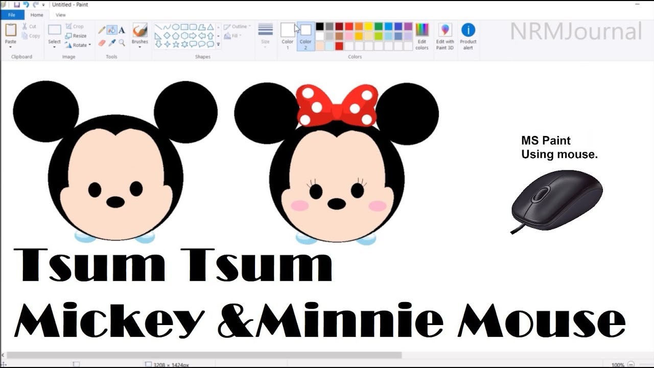 How to draw Tsum Tsum Mickey and Minnie with MS Paint using mouse.