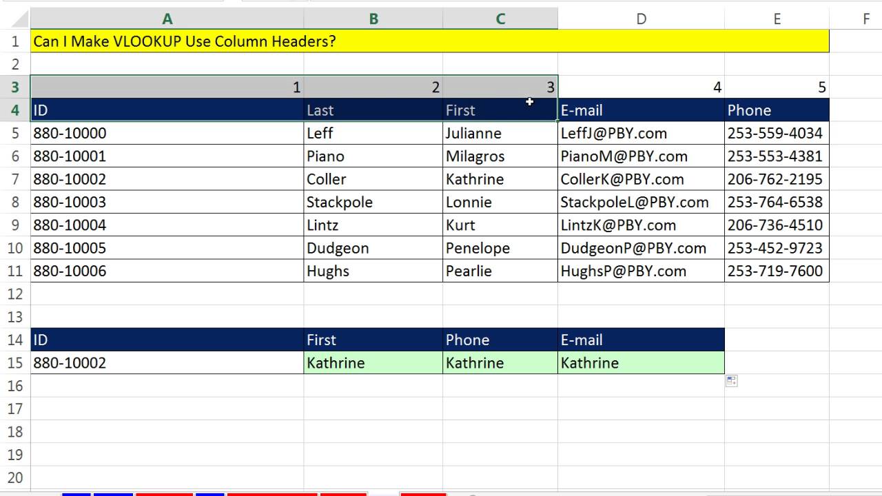 Excel Magic Trick 1253: Can I Make VLOOKUP Use Column Headers? Yes: Use VLOOKUP & MATCH!