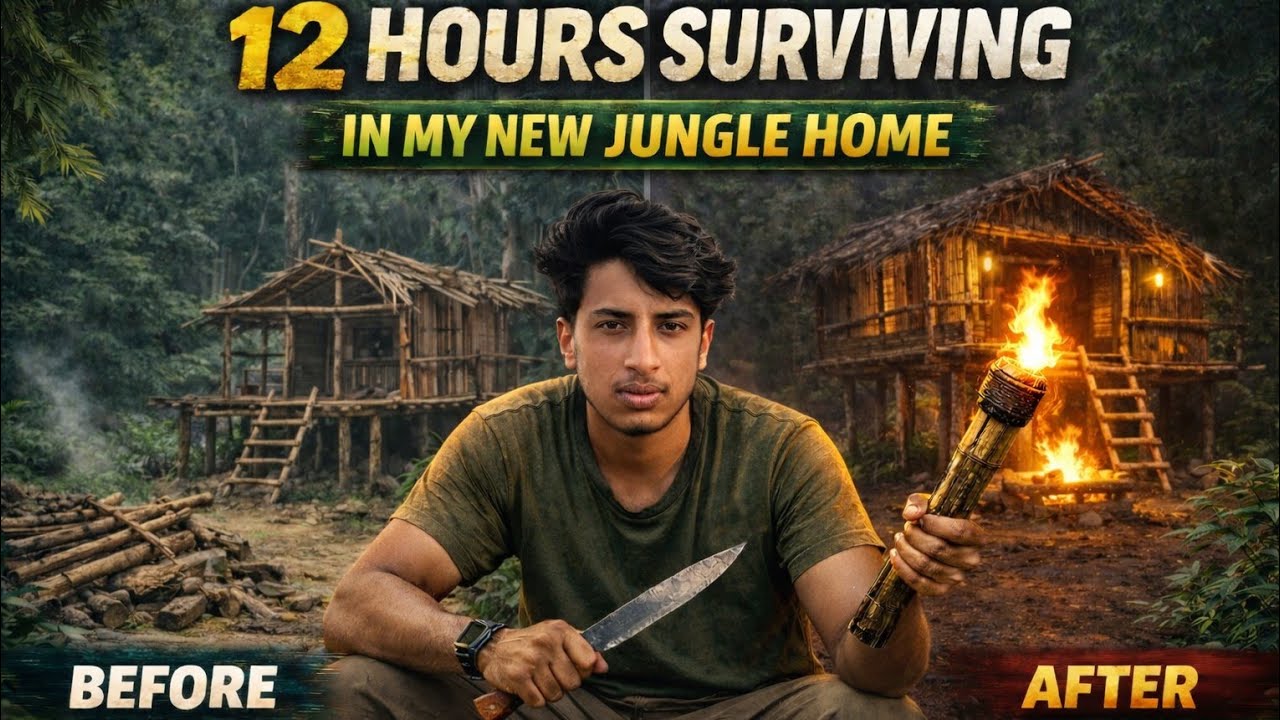 12Hours Survive In jungle and My new Home 🏝️🏕️