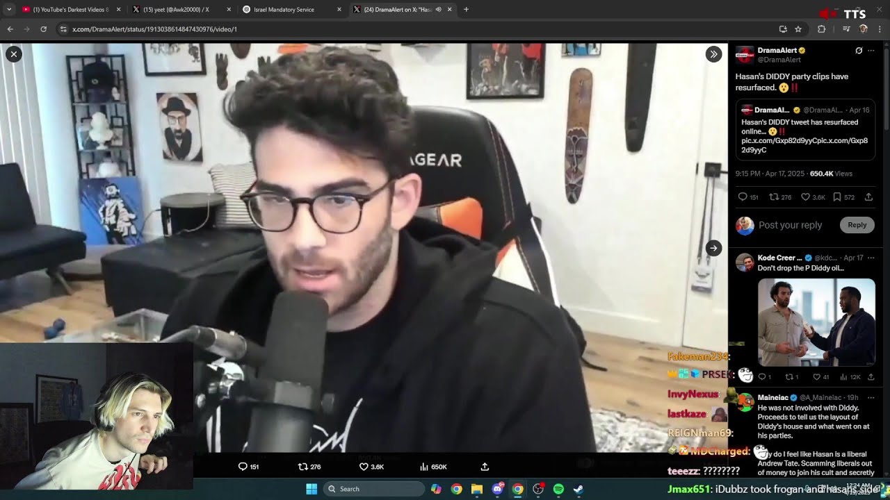 xQc Reacts to Clips of Hasan Resurfacing Admitting He's Been to Diddy Parties Before