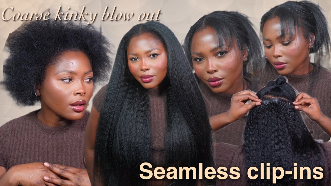 HOW I INSTALL MY NATURAL & SEAMLESS KINKY STRAIGHT CLIP-INS ON SHORT NATURAL HAIR ft CURLSQUEEN