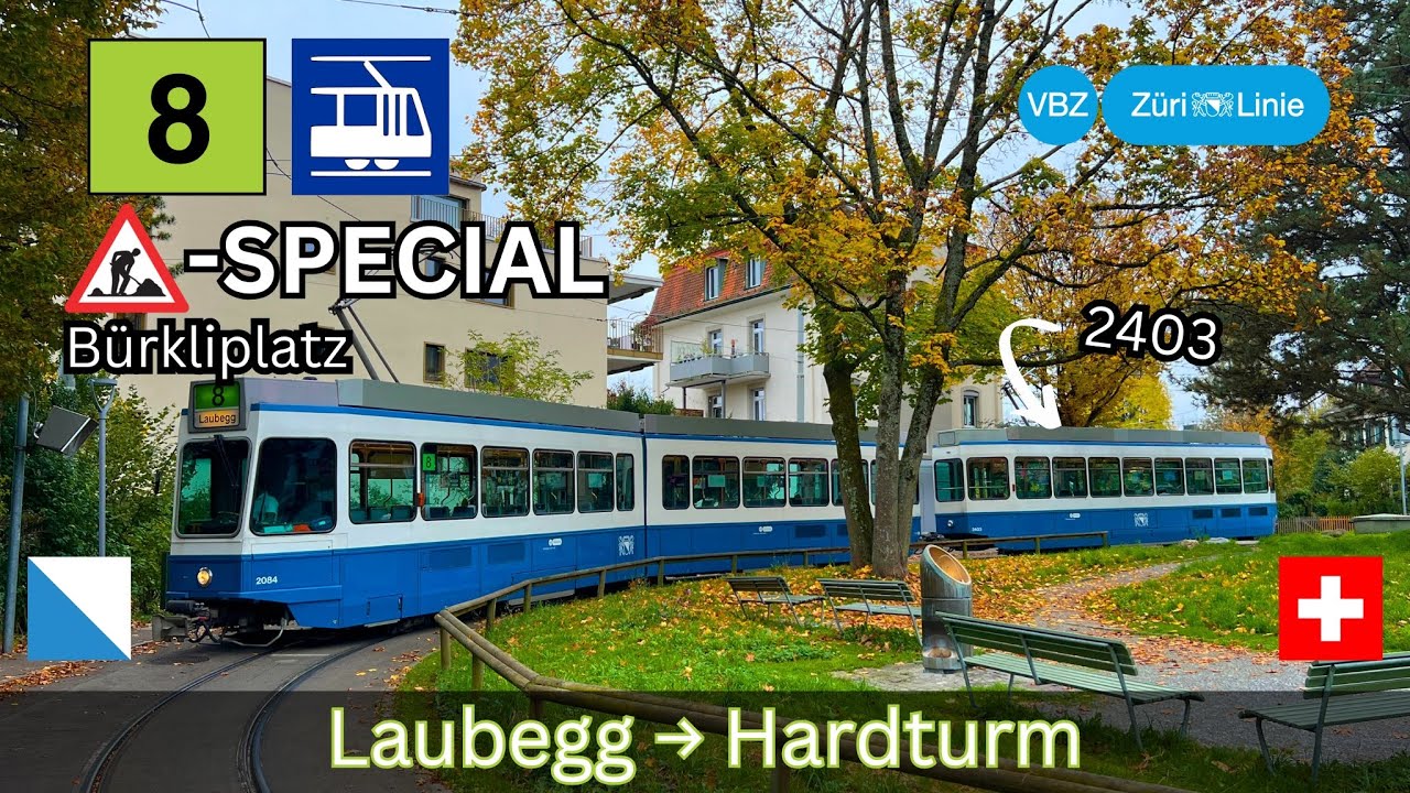 SPECIAL:🇨🇭Zürich VBZ Tramlinie 8 | Laubegg → Hardturm [4K]