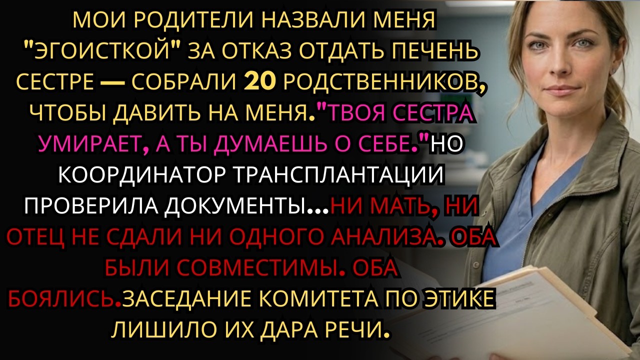 Родители назвали меня эгоистом за отказ донорства—но анализы показали: они не подходили