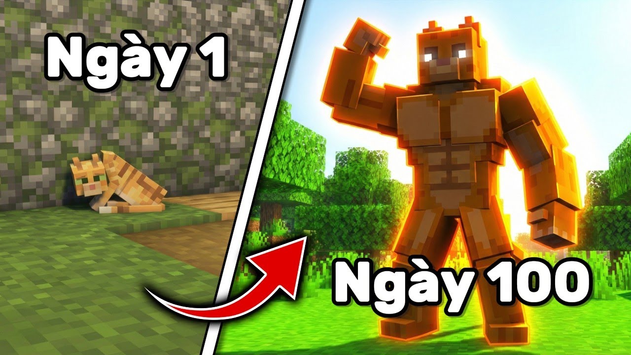 Tôi đã sống sót 100 NGÀY và tiến hoá thành MỘT CON MÈO 6 MÚI ngầu nhất Minecraft!