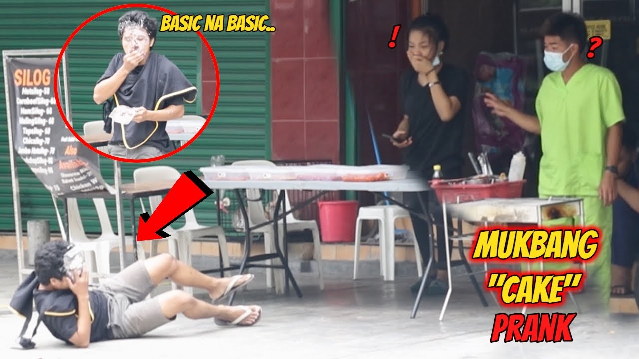MUKBANG CAKE IN PUBLIC PRANK!!