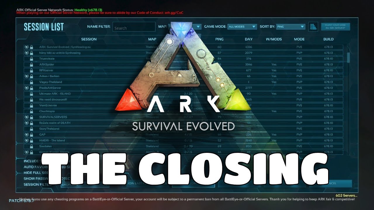 The Closing of Ark: Survival Evolved Official Servers