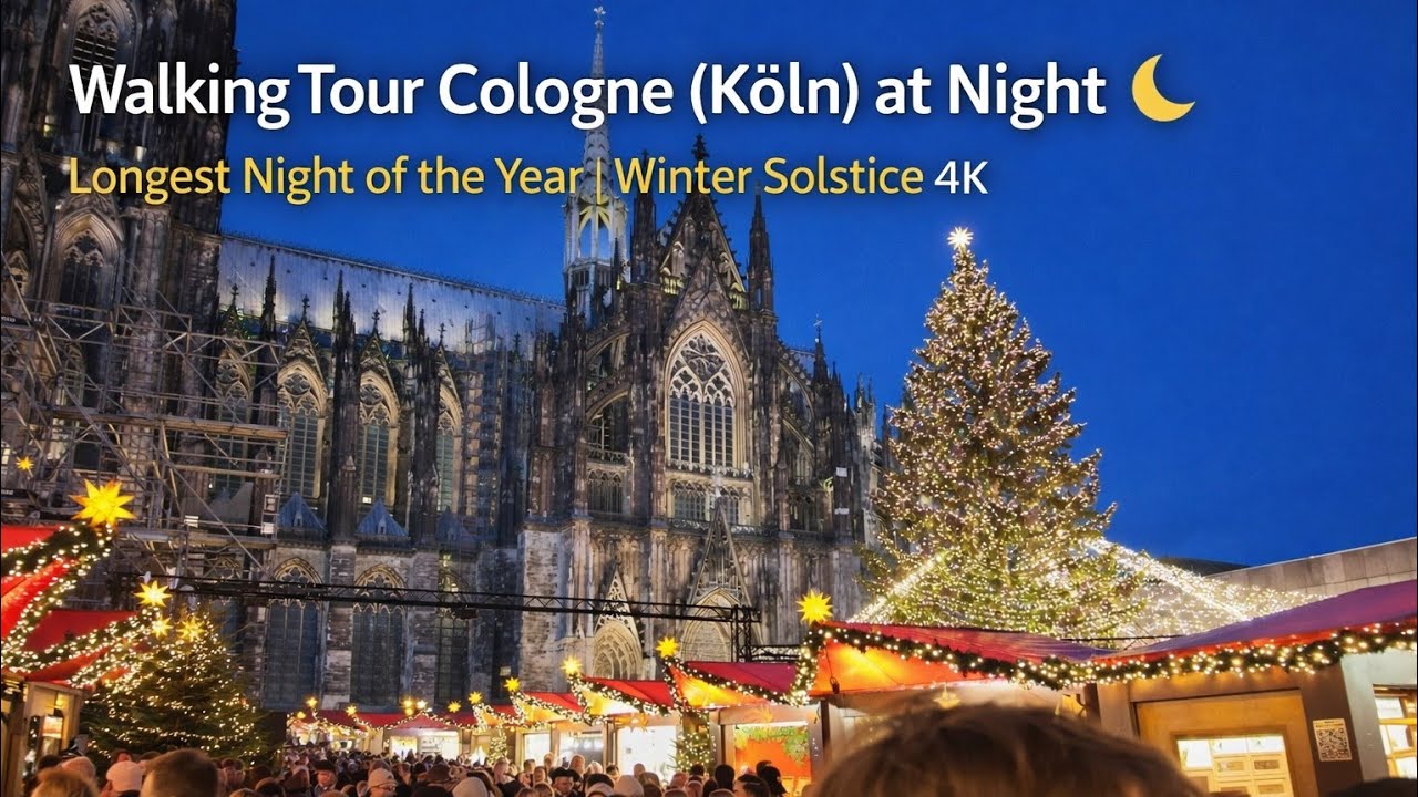 Walking Tour Cologne (Köln) at Night 🌙 Longest Night of the Year | Winter Solstice 4K
