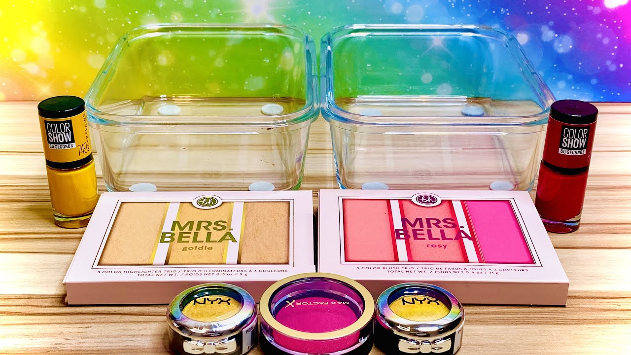Pink vs Gold Slime - Mixing Makeup Eyeshadow Into Slime.