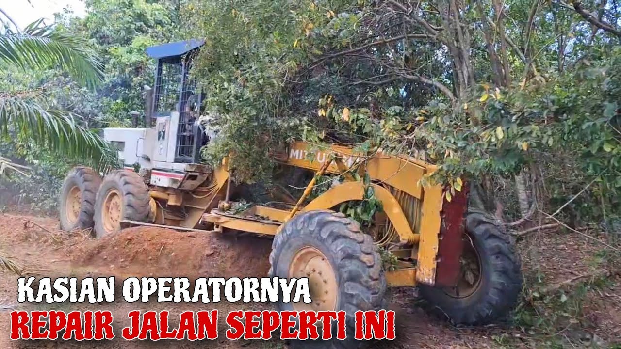terbaik! cara operator potong jalan - step by step #mitsubishigrader #roadgrader