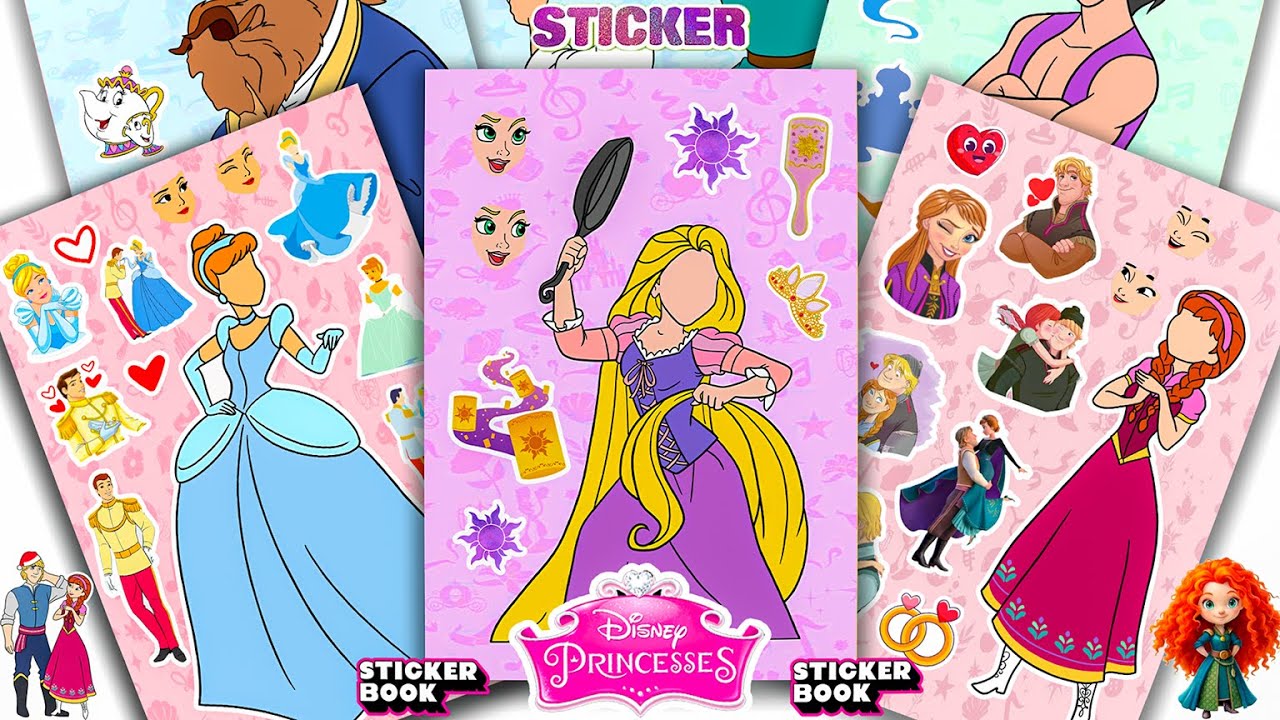 Oddly Satisfying ASMR Sticker Book Disney Princess Transformation! Rapunzel, Cinderella & Anna DIY