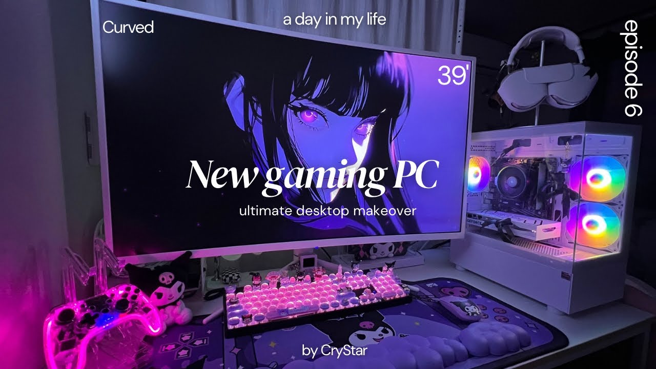 Ultimate Desktop Makeover💜| my first gaming PC, 39’ inch monitor 🖥️, Kuromi aesthetic gaming desktop