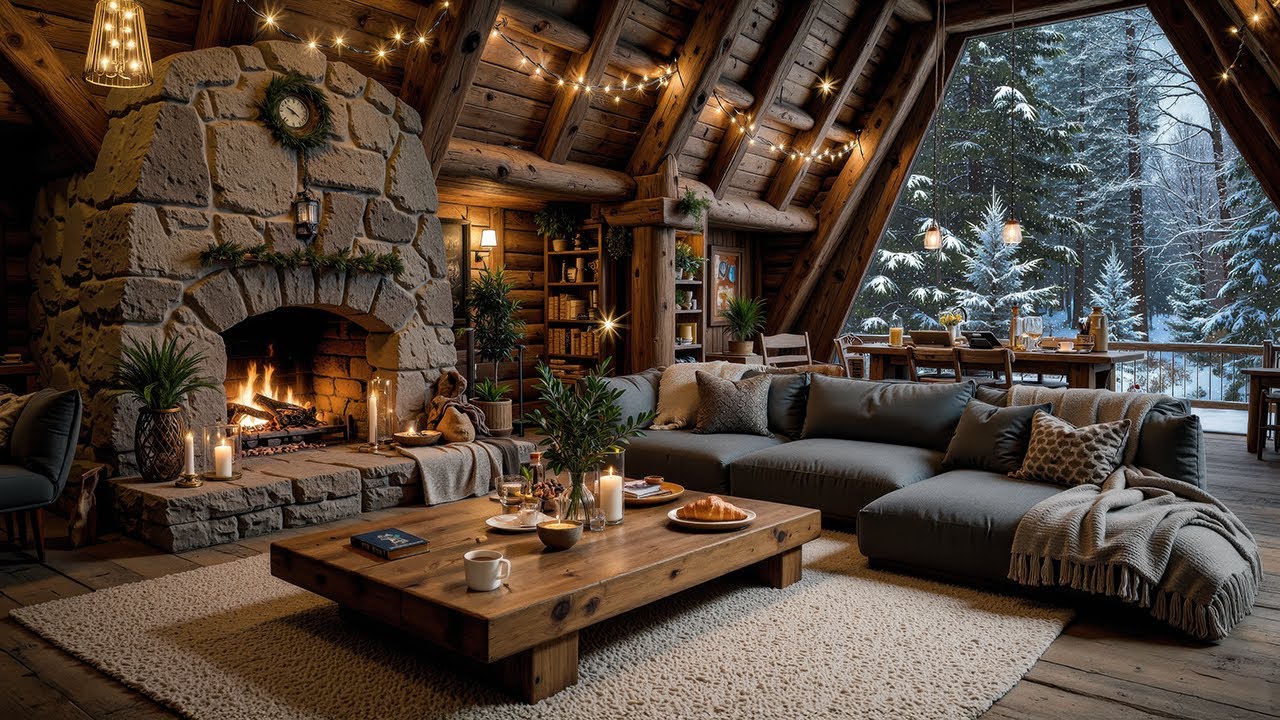 Quiet Winter Jazz in a Wooden Cabin – Warm Fireplace Sounds & Smooth Piano Jazz for Deep Focus