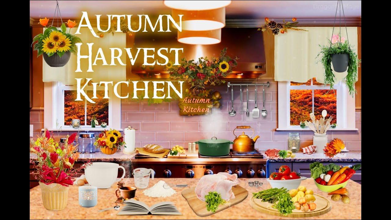 ASMR Ambience 🍂 Autumn Harvest Kitchen (cooking, rain, chopping vegetables)