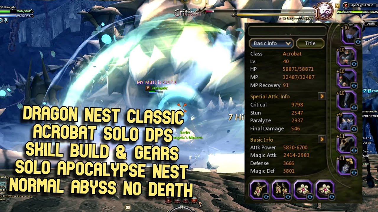 DN Classic Acrobat DPS Solo Skill Build & Current Gears SOLO Apocalypse Nest Abyss No Death Full SDN