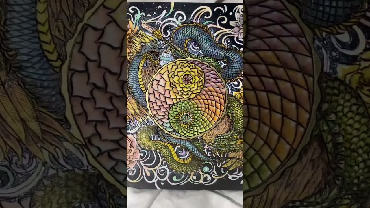 2 Dragons Yin Yang with Florals, adding color to 