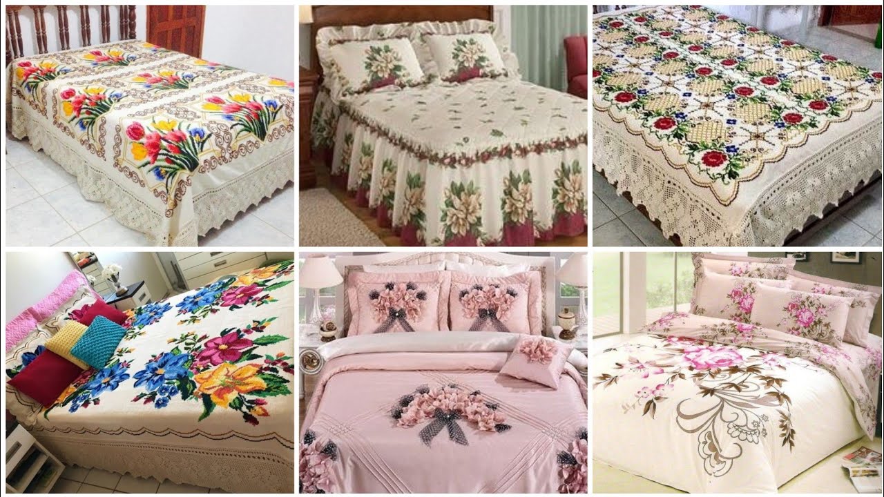 top class Brazilian hand embroidered bedsheets design patterns and ideas // bridal bedsheets