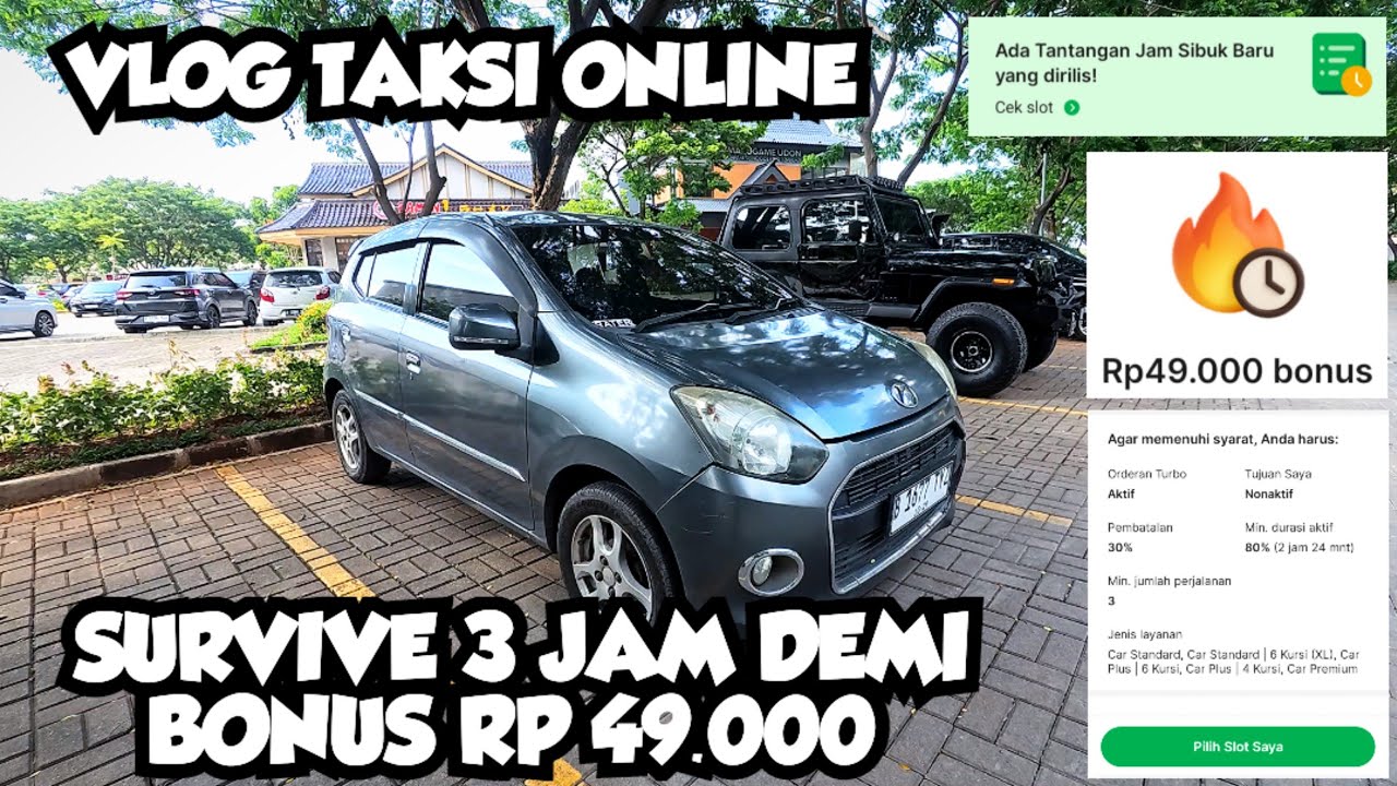 SURVIVE 3 JAM DEMI BONUS Rp 49.000 TANTANGAN JAM SIBUK GRABCAR • VLOG TAKSI ONLINE JAKARTA 