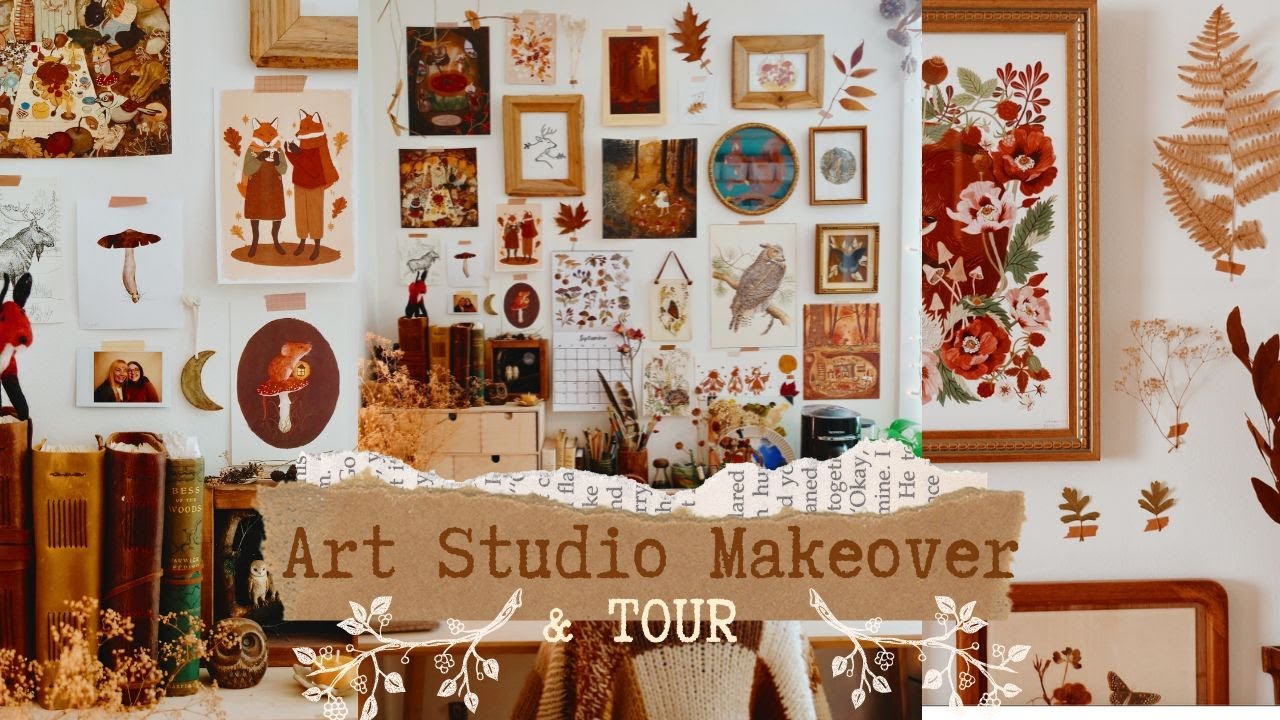 Autumnal Art Studio Makeover & Tour - cozy, cottage-core, hobbit-hole vibes & nature focused🍁🍂🍄