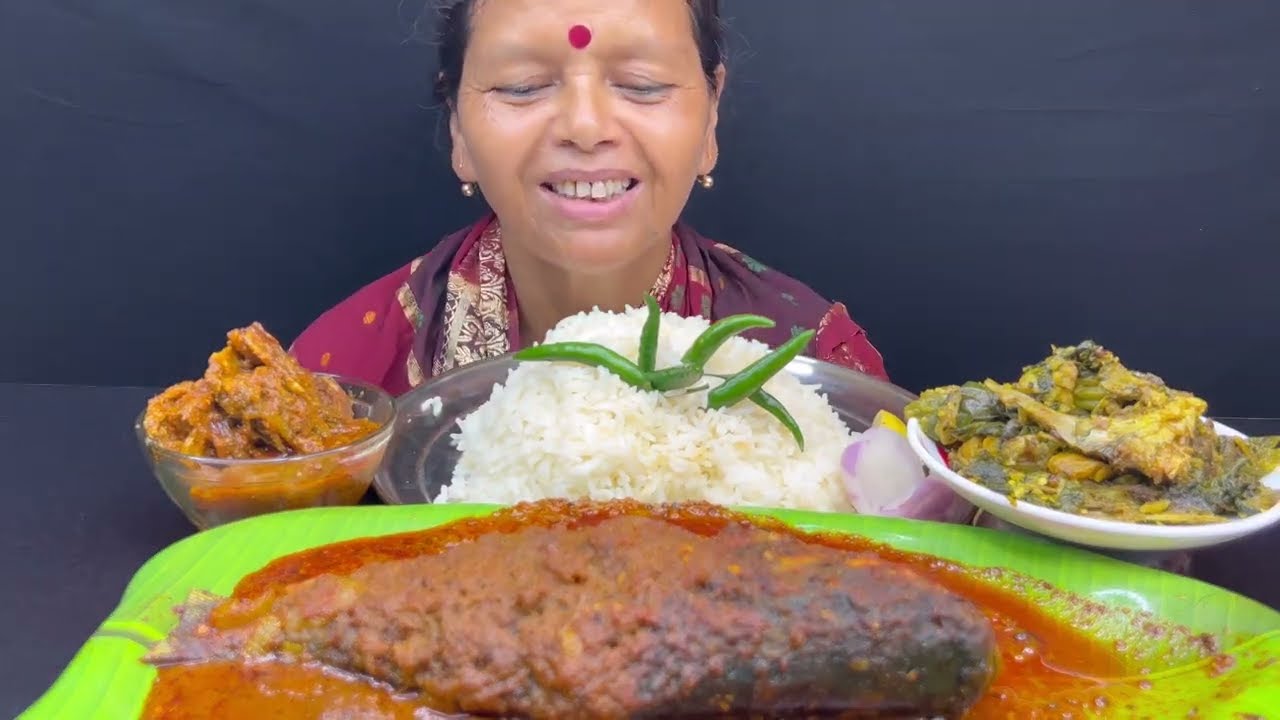 BIGBITES,EATING RICE WITH BIG KATLA KALIA,RITHA FISH HEAD CURRY ।HUGE RICE