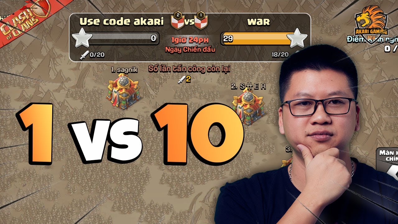 Solo War 1vs 10 - Liệu Có Thể Chiến Thắng Full SAO Clash of clans | Akari Gaming