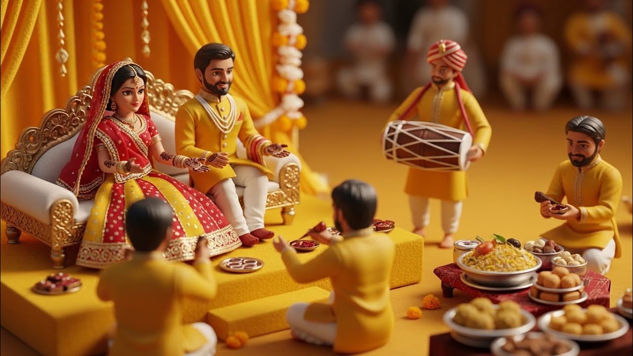 Miniature Doll Mehndi Vlog 💛 Yellow Theme Wedding | Cute Village Wedding Ceremony