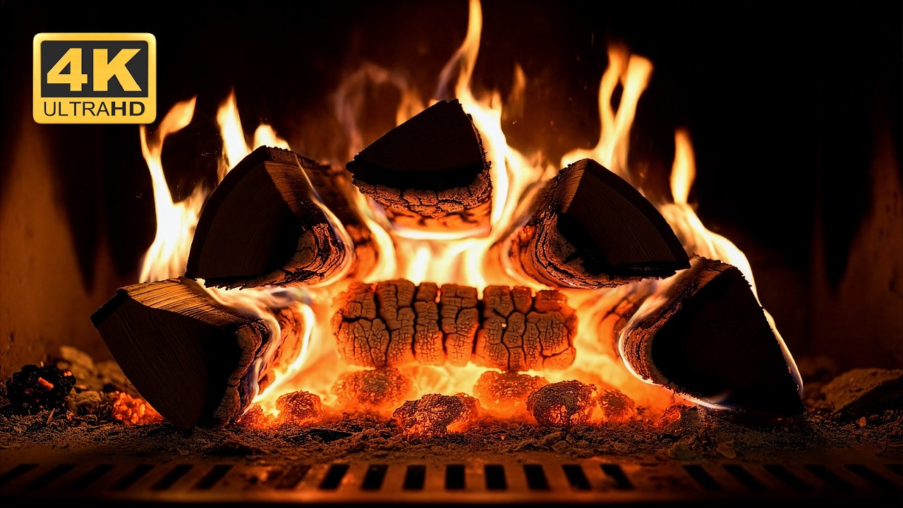 🔥 4K Fireplace Ambience ⏐ Natural Crackling Fire Sounds ⏐ Cozy Relaxing Night