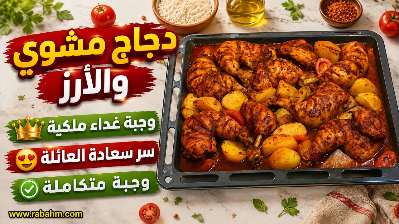 Жареная курица и рис دجاج مشوي والأرز وجبة غداء ملكية سر سعادة العائلة وجبة متكاملة
