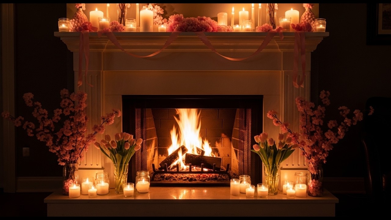 4K Spring Fireplace ASMR🌸🌷Cozy Crackling Fire & Candlelight Ambience for Sleep, Relax & Study