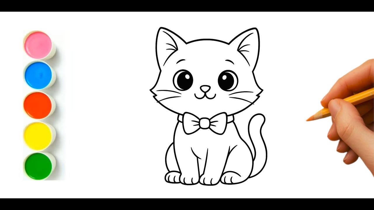 Как нарисовать и раскрасить милого оранжевого кота для детей